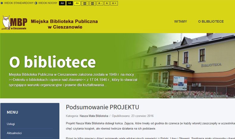 strona internetowa Miejska Biblioteka Publiczna w Cieszanowie