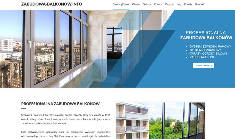 strona internetowa Zabudowy balkonów Warszawa