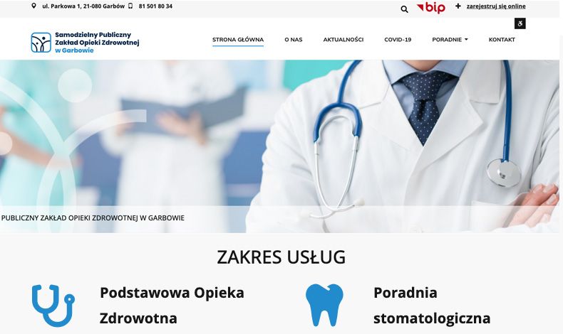 strona internetowa Publiczny Zakład Opieki Zdrowotnej w Garbowie