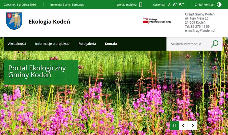 strona internetowa Portal Ekologiczny Gminy Kodeń